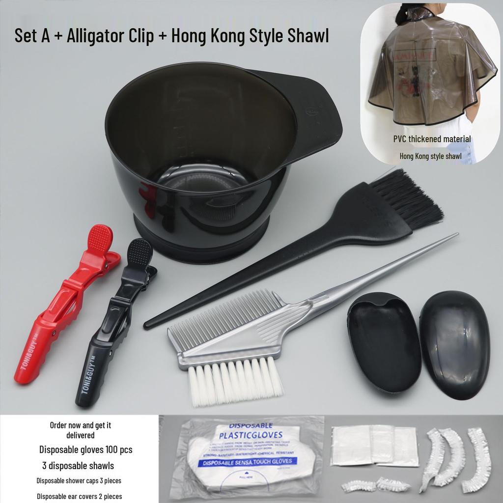 Kit de coloration capillaire: Châle, Bol de teinture, Peigne, Brosse douce, Cache-oreilles, Articles professionnels pour cheveux.