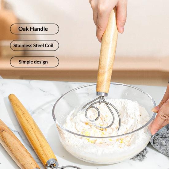 Wood Mixing Stick 13-Inch Double/Single Loop Whisk for Eggs Flour & Dough Blending Handcrafted Kitchen Utensil for Baking & Cooking