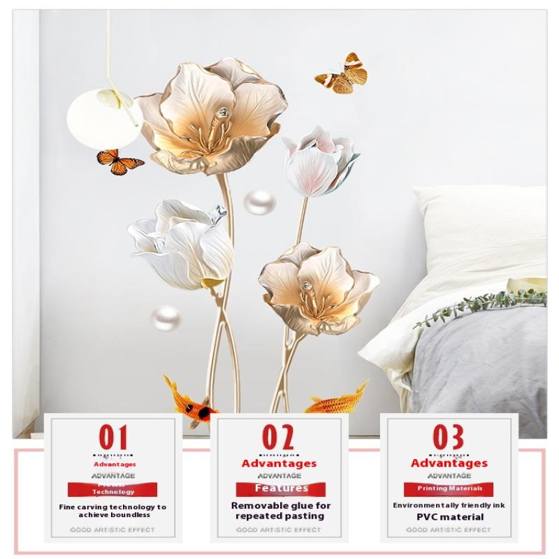 Beautiful Flower Wall Sticker For Living Room Background Decor Self-Adhesive Home Decor