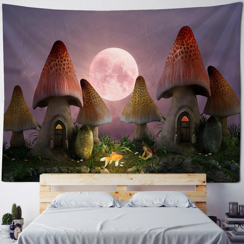 Tapestry, Psychedelic Forest Mushrooms, Room Decoration, Starry Sky, Plants, Cartoons, Bedroom Art Decoration Wall Hanging Cloth