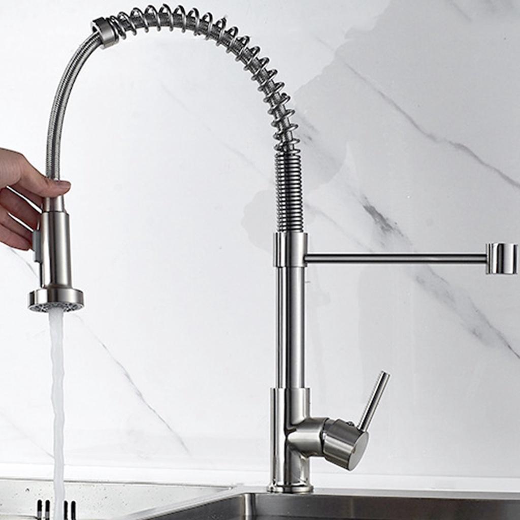 Polished Stainless Steel Black Single Handle Kitchen Basin Faucet 360 Rotating Cold and Hot Water Mixer Tap Deck Mounted