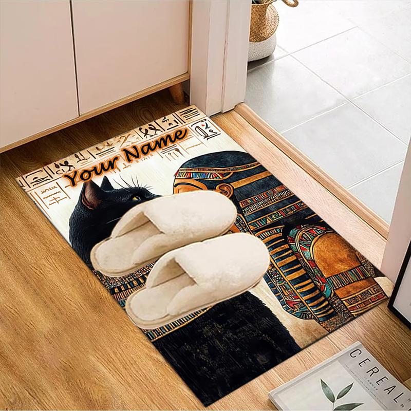 1PC Custom Name Egyptian Cat Pharaoh Theme Floor Mat Ideal for Living Room, Game Rooms, Office, Bedroom Floor Mat Playful Design