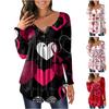 Women's Casual Fashion Valentine's Day Print Long Sleeve V-Neck Pullover Top