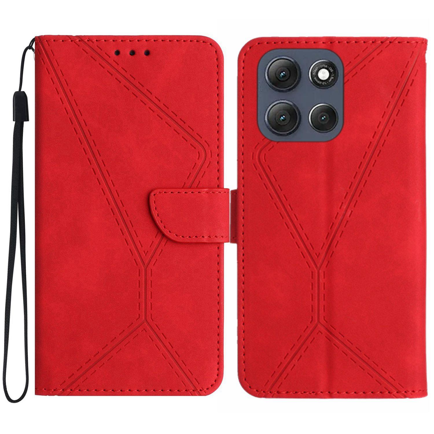 

For Motorola Moto G86 5G Case Skin Touch Lines Imprinted PU Leather Flip Phone Cover Red