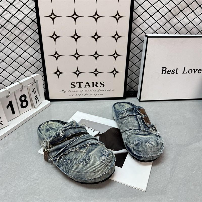 Vintage Style Denim Closed Toe Slides Women Non Slip Outdoor Birken Sandals