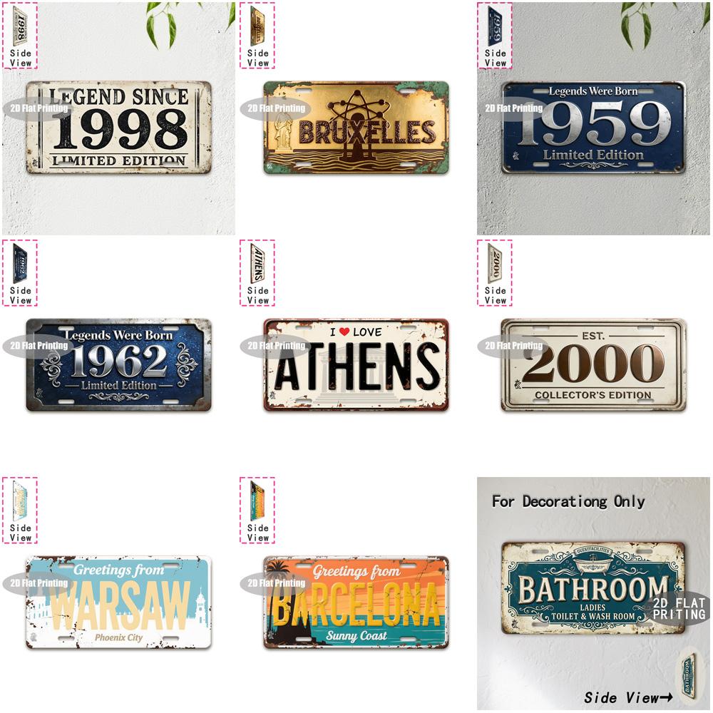 Tin Sign - Vintage Durable Metal Plaque Wall Decor, Home Office Bar Man Cave Bathroom European City Birth Year License Plate W