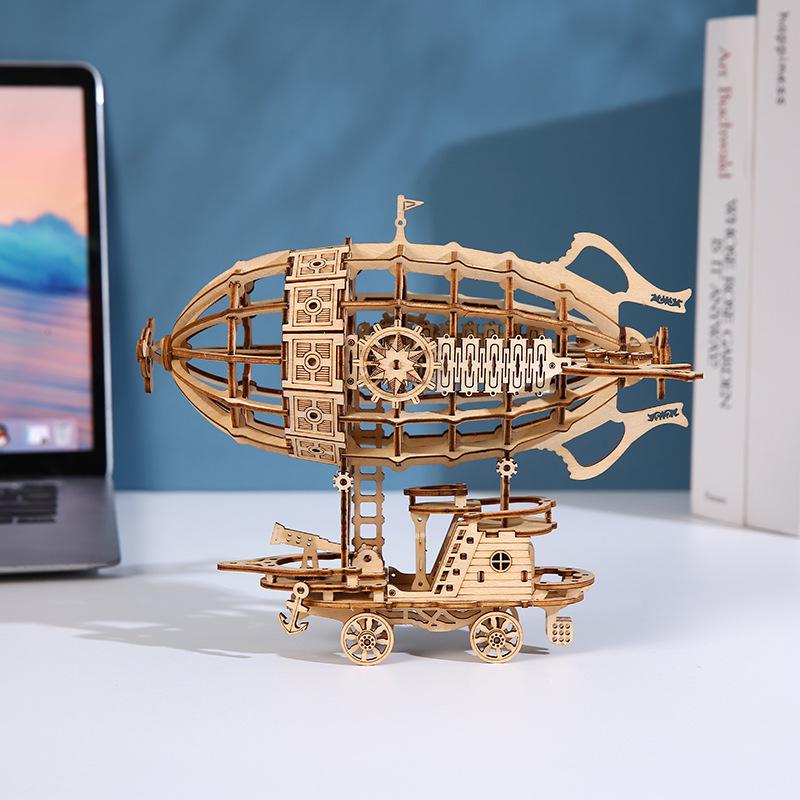 Handmade 3D Wooden Airship Puzzle Toy for Kids