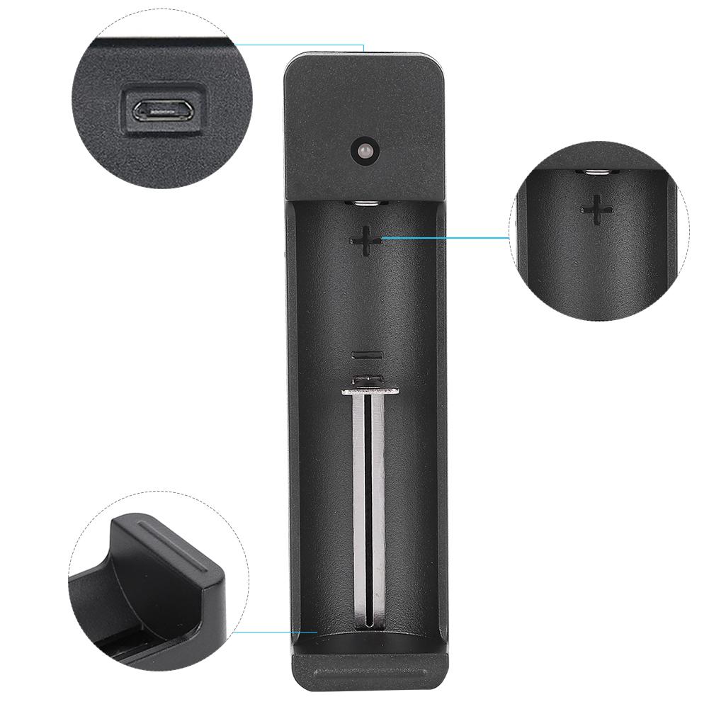 Black PC Universal Single Slot USB Battery Charger Adapter LED Intelligent Charging for Li Ion Cell 18650 26650 14500