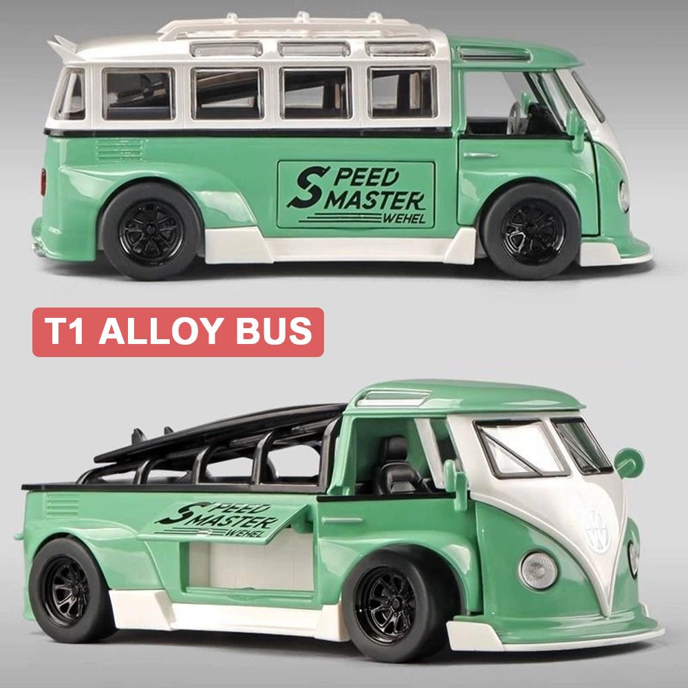 1:32 Scale T1 Beetle Miniature Model Alloy Diecast Toys Car Doors Opened Sound Light Pull Back Vehices Children's Birthday Gifts