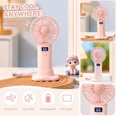Portable Desktop Fan with Adjustable Stand Digital Display Rechargeable Small Personal Fan USB Powered for Office Home Travel