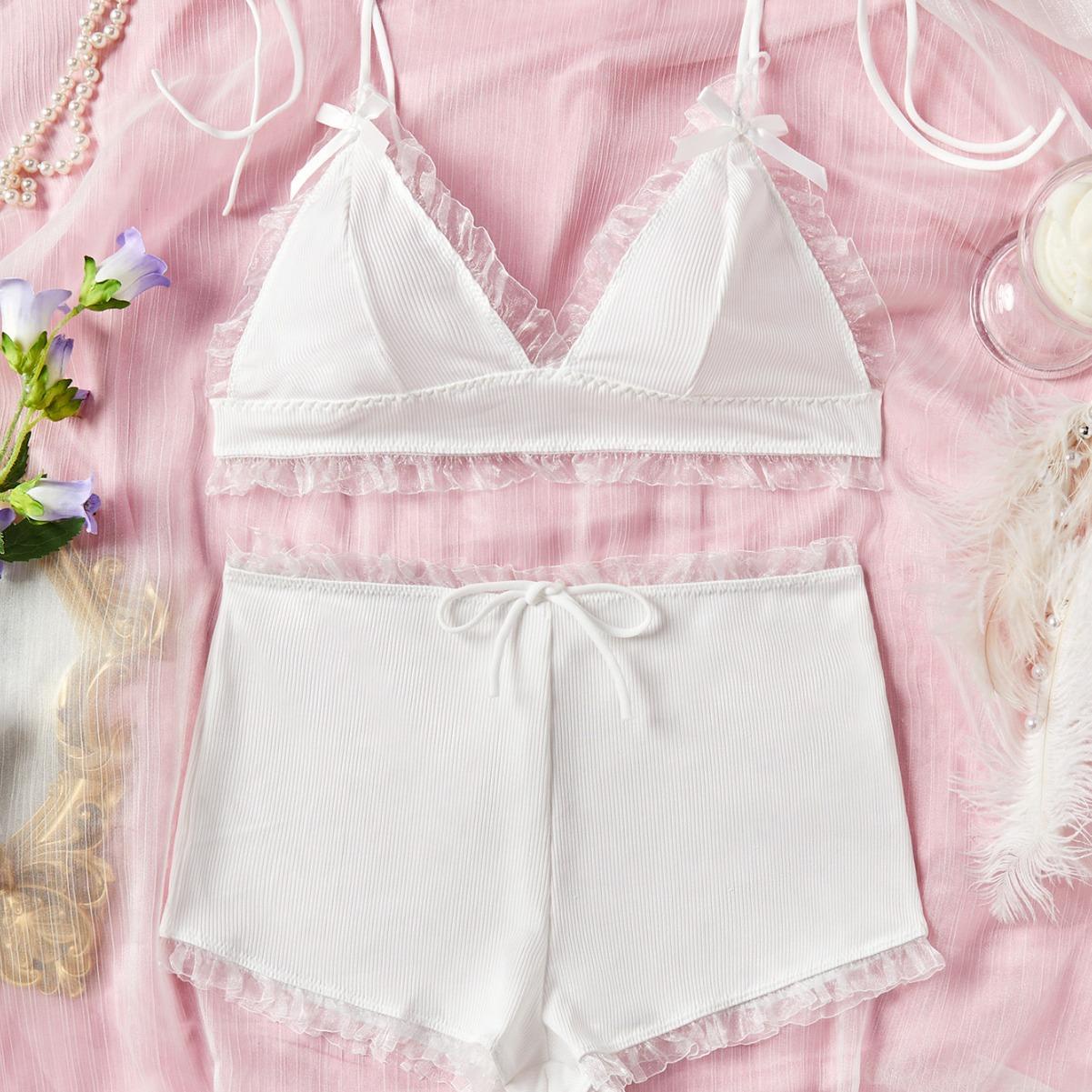 

2025 new fun three-point bikini lace temptation set S білий