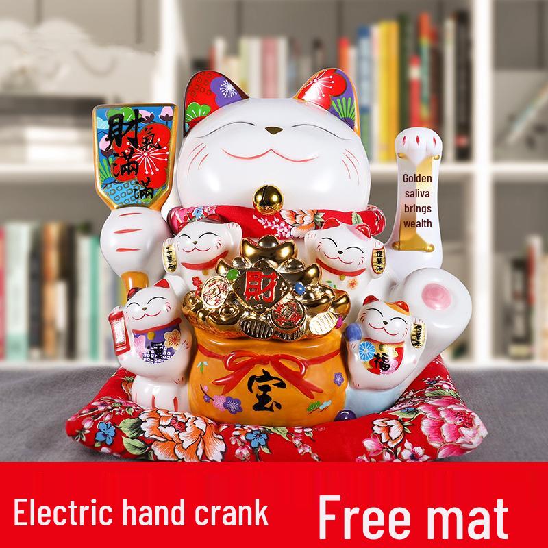 Ceramic Waving Fortune Cat Figurine for Home or Shop Decor
