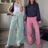 Women's High Waist Elastic Waistband Wide Leg Pants Multi Color and Pattern Plaid and Solid Options