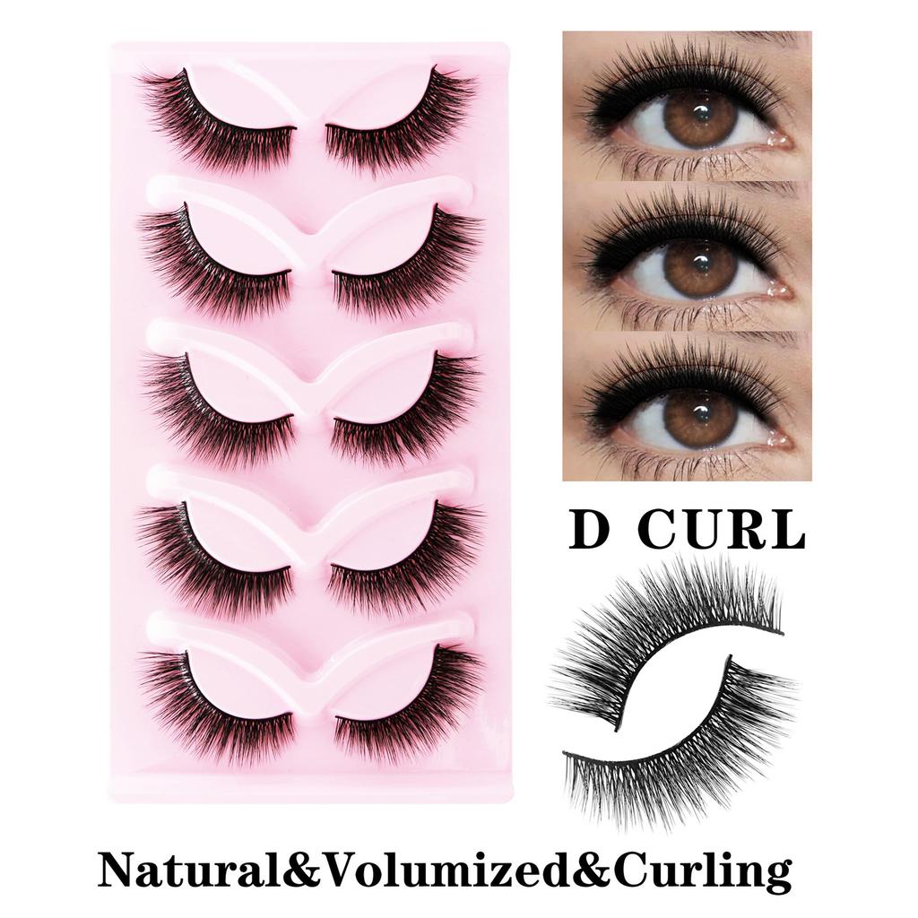 5 Pairs One-Piece False Eyelashes Dense Curling Hard Stem Design For Daily Eye Makeup