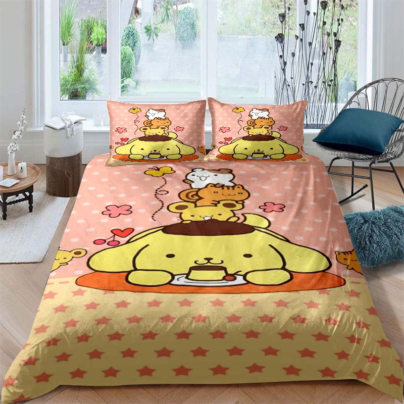 Cute Cartoon (Pom Pom Purin) Printed Bedding Set, Duvet Cover 1, Pillowcase 2, Adult and Children's Bedding Set, Luxury Gift
