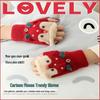 Women's Warm Reindeer Knit Fingerless Gloves with Fleece Lining
