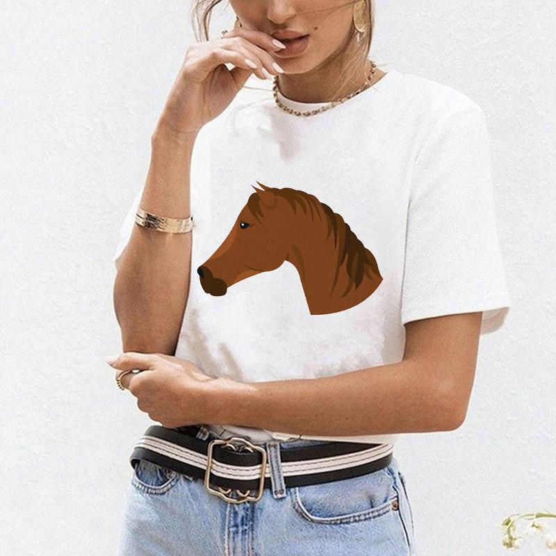 Women T Shirt 2025 Fashion Horse Graphics Harajuku Print Ladies Tee Tops O-Neck Short Sleeve Casual Tee Shirt Femme Dropshipping