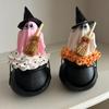 Witch Hat Ghost Cauldron Figurine Halloween Cartoon Ghost Cauldron Statue Sculpture Holiday