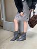 2025 Fashion Square Head One-pedal Slope Heel Short Tube Wide Boots Women's Solid Color Retro British Style Cowhide Fashion Boots