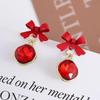 Trendy Red Bow Faux Gemstone Earrings: Fashionable High-End Ear Studs with Unique Personality