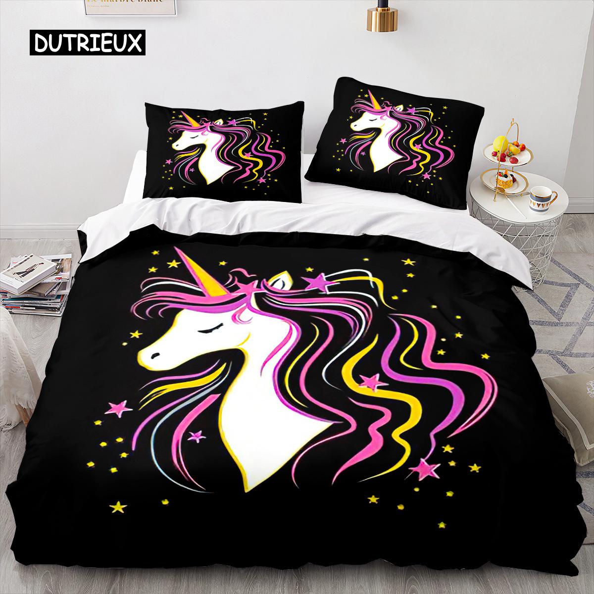 

Cartoon Unicorn Quilt Cover King Dimension Queen Dimension Lovely White Mythical Animal Sleep Bedding Kit Kids Girl Colorful Rainbow Sturdy Polyester EU single(135x200cm)