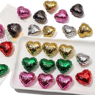 Perline a Forma di Cuore Acriliche Metallizzate Distanziatori Charm per Gioielli Fai da Te 2 pz