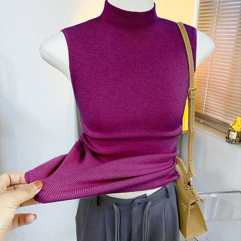 

Женский вязаный жилет с полувысоким воротником, подкладка, осенне-зимний, приталенный, без рукавов, высококачественный свитер 2XL розы красного