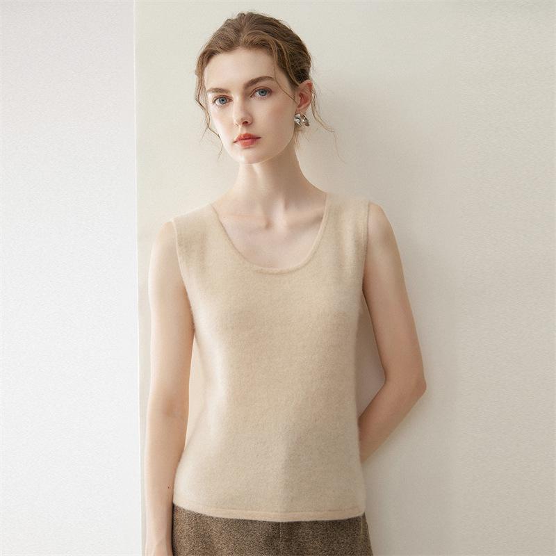 Pure Cashmere Women's U-Neck 12-Gauge Sleeveless Camisole Vest