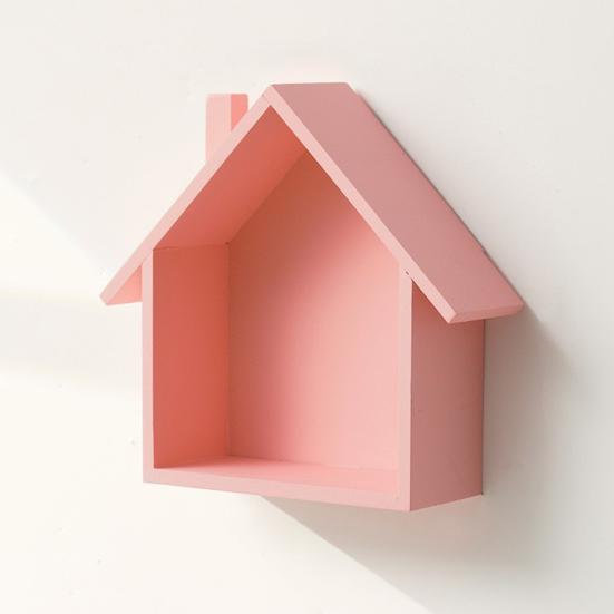 Wood House Wall Display Shelf, Wall Mounted Decorative Floating Shelf, Small Toys Dolls Organizer for Entryway, Living Room, Nursery