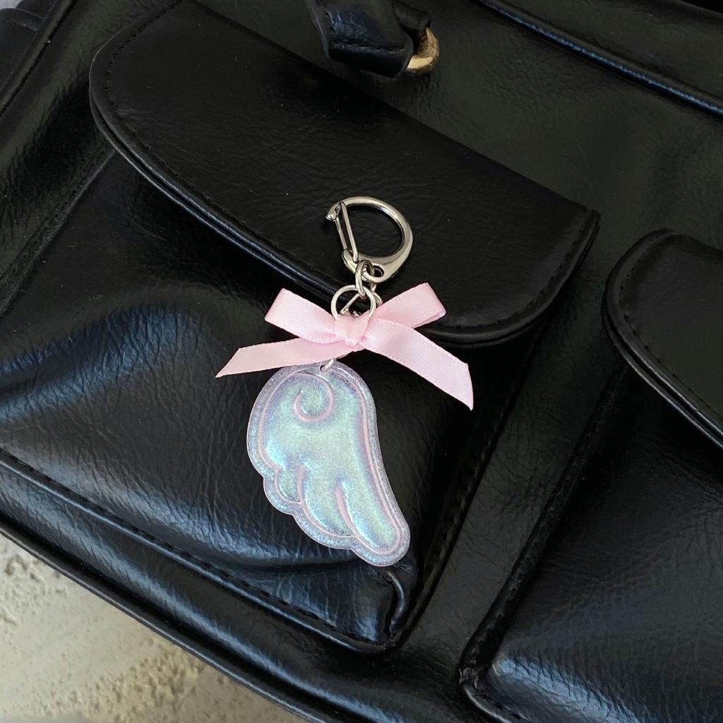Cute Kawaii Japanese Style Keychain Bag Decoration with Angel Wing Bowknot Charm for Girls Fashion Accessory