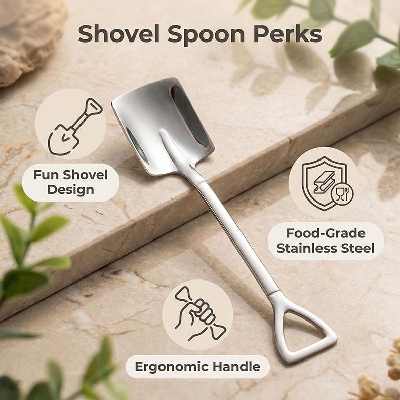 304 Stainless Steel Shovel and Rake Dessert Spoon Set for Kids