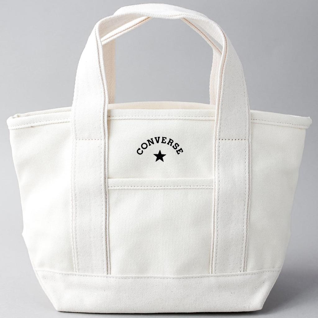 Converse Canvas Mini Tote Bag with Dwear Sticker, Men's and Women's, "TOKYO All Star" (Small, Off-White)