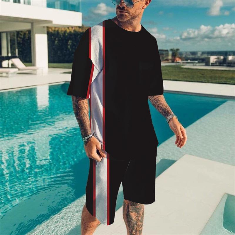 Striped T-shirt 2 piece men's Hawaii beach T-shirts suit summer