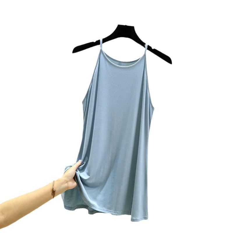 Women's Slim Fit Black Halter Neck Camisole - Summer Side Slit Vest