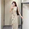 Women's French Polka Dot Slim Fit Sleeveless Midi Dress