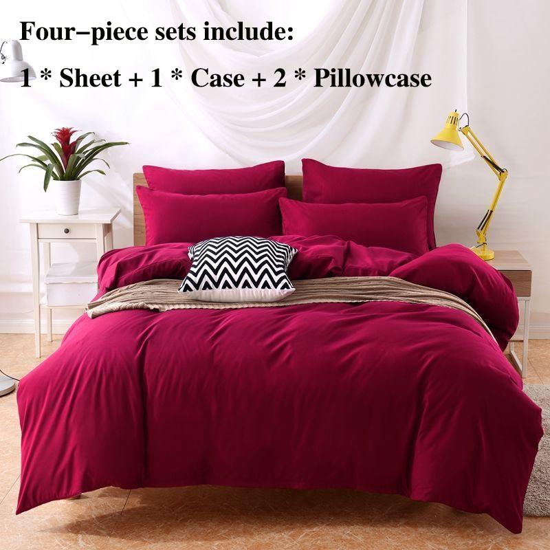 Bed Four Sets of Solid Color Simple Pillow Bed Sheets Are Set In Cases Home Bedding