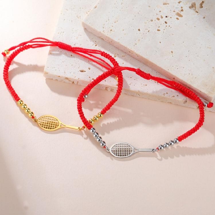 Gioiello Sportivo Minimalista in Acciaio Inossidabile con Intaglio Racchetta e Cordino Intrecciato Personalizzabile