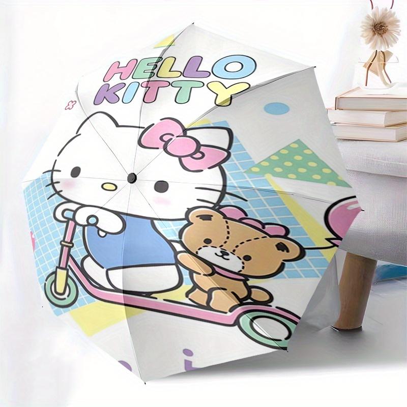 Hello Kitty,Scooter Automatic Folding Umbrella-Simple 8-Rib Design, Bright Cartoon Pattern, Durable Iron Frame, Suitable For Travel, Outdoor