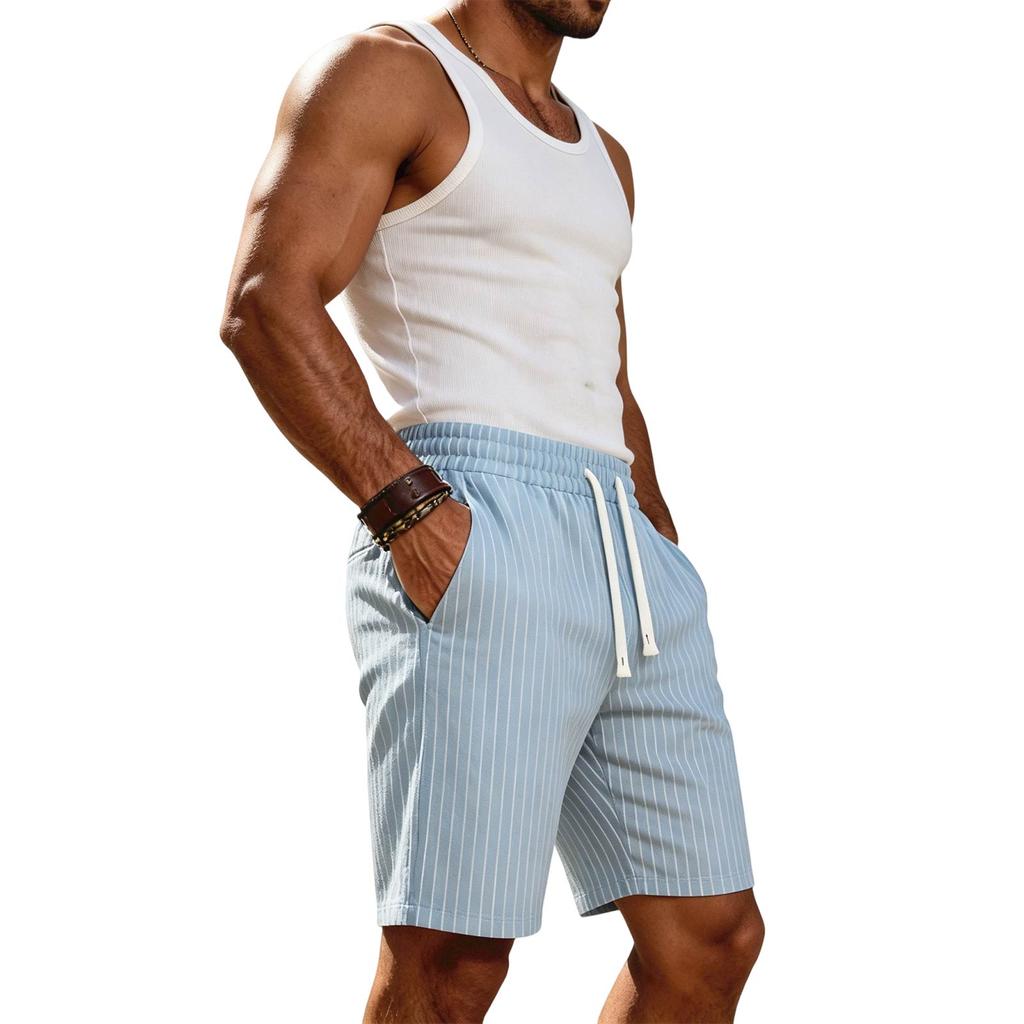 Men's Casual Summer Drawstring Shorts with Pockets Lightweight Comfortable Fit Elastic Waistband Suitable for Outdoor Activities