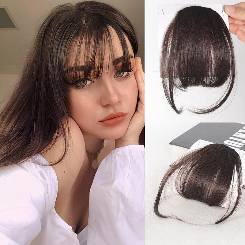 Peluca con flequillo frontal natural para mujer, postizo con flequillo falso realista, invisible y sin dejar rastro