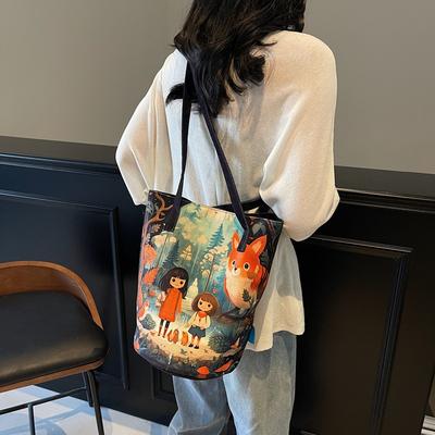 Canvas Tasche Damen Schultertasche Mode Illustration Design Damen Tasche Druck Büroangestellte Persönlichkeit Trend Pendeln Schultertasche