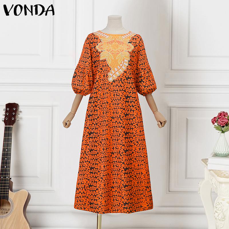 

VONDA Печать Фонарь Рукава Элегантное Вечернее Длинное Платье