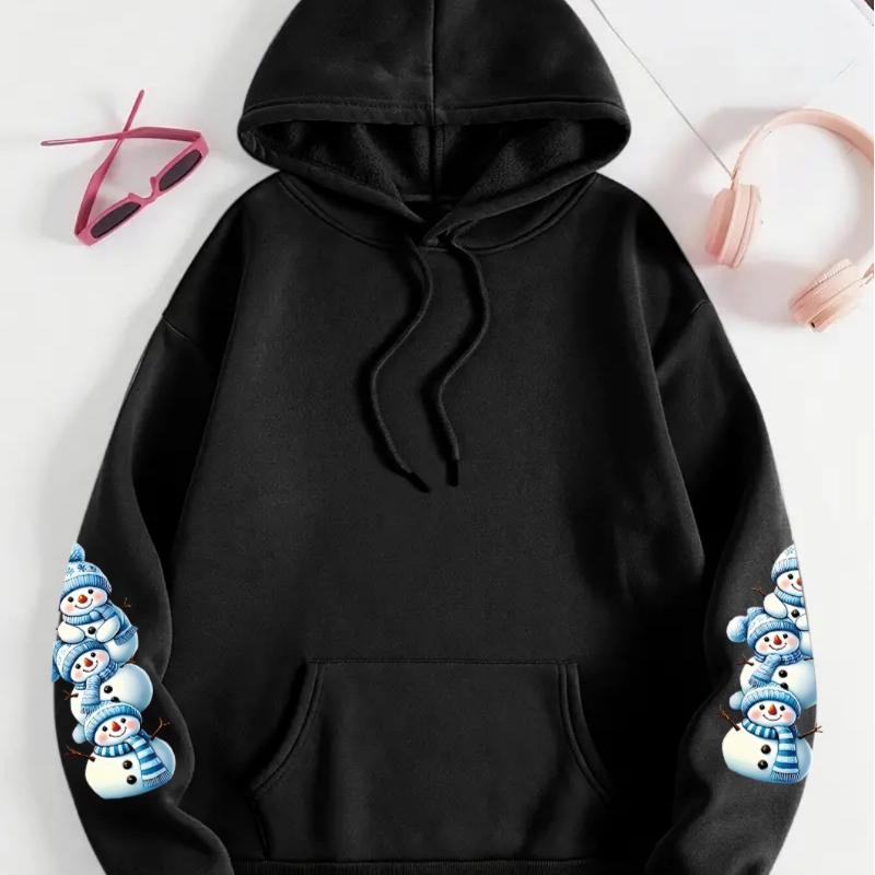 Plus Size - Plus Size - Hooded Sweatshirt with Long Sleeves Featuring a Snowman Print, Stylish And Available in Plus Sizes