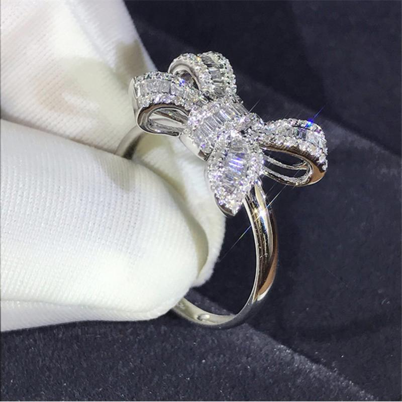 Luxury 925 Sterling Silver Bowknot Shape Rings for Women Female Accessories High Quality Brilliant CZ Hot Jewelry Cute Bow Ring