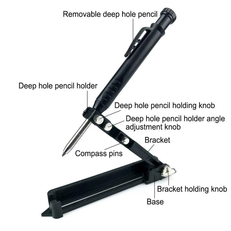woodworking Multi-function Scribing Tool,Solid Carpenter Pencil,Gauge Scriber Line Maker, Measuring Tool with Scale, Black