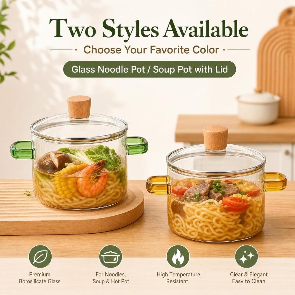 Heat Resistant Household Glass Saucepan 1.6/2.3L Noodle Bowl Glass Soup Pot  Kitchen Tools