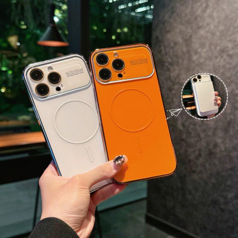 Magnetic Large Window iPhone 17 Pro MAX Case with Electroplated Ring & Frosted PC for iPhone 16