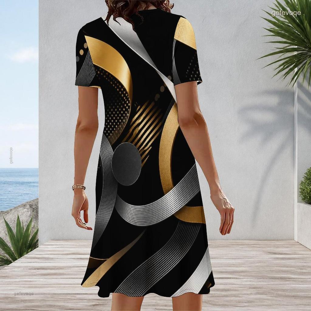 Women Plus Size Round Neck Short Sleeve Dark Purple Halloween Printed A Line Dress