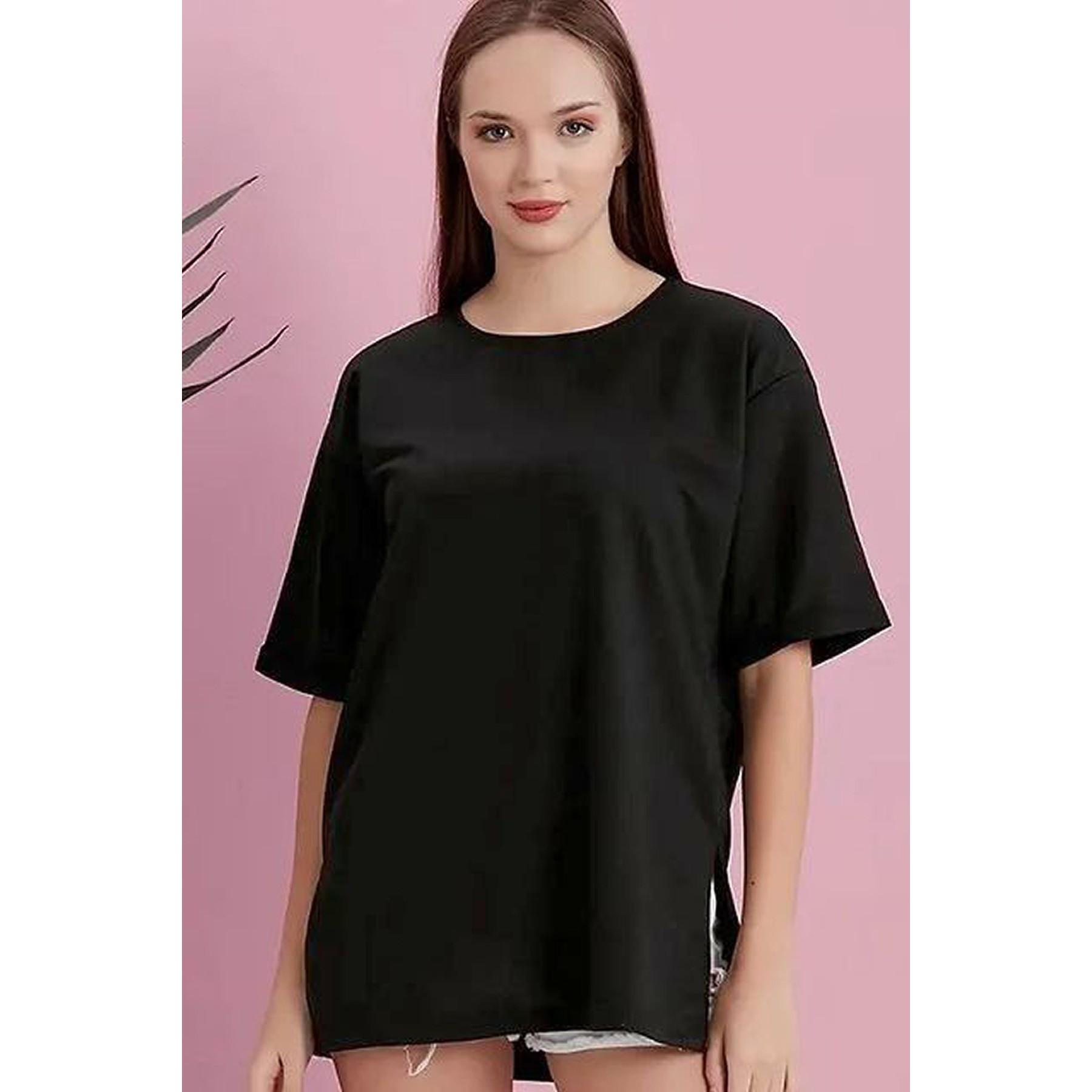 

Футболка оверсайз с широким круглым вырезом и двойным рукавом с разрезом S чёрный