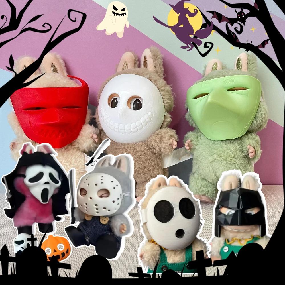24 New Mask For Labubu Halloween Doll Accessories Trick Or Treat Jason Black White Ghost Clown Ghost Gas Mask Pink Cat Funny Toy
